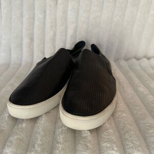 Vince Black Perforated Leather Slip On Sneakers White Sole Women’s Size 9.5